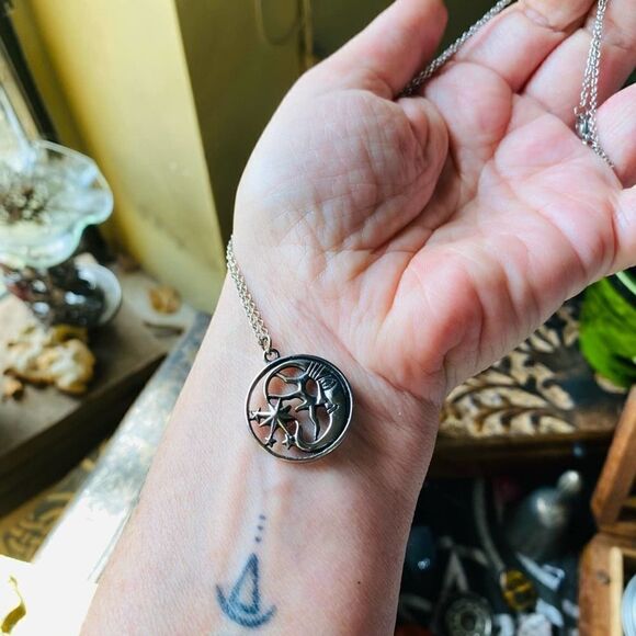 Celestial Crescent Moon Star Stainless Steel Necklace Boho - Picture 2 of 3